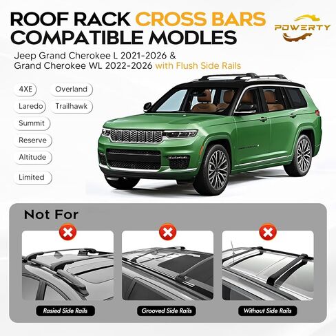 Powerty 300LBS Roof Rack Cross Bars for 2021-2026 Jeep Grand Cherokee L 3-Row & 2022-2026 Grand Cherokee WL 2-Row Accessories, Aluminum Crossbar Roof Rails in Kuwait