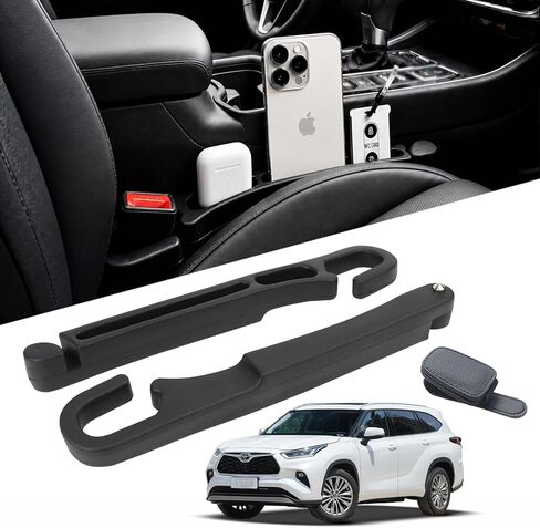 2 PCS Car Seat Gap Filler Compatible with Toyota RAV4, Highlander, Grand Highlander, 4Runner & Sequoia Accessories, Seat Gap Organizer with Emergency Glass Breaker & 1 Sunglasses Holder, Black in Saudi Arabia