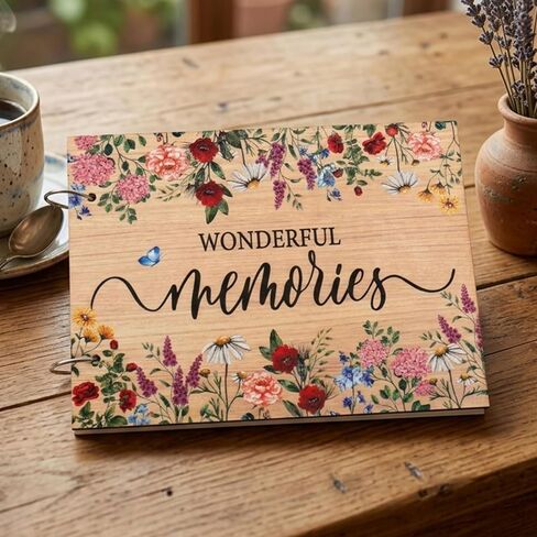ألبوم صور ذكريات رائعة من JarThenaAMCS Wildflower لأغطية خشبية مقاس 5 × 7 مع 100 صفحة هدايا ألبوم تذكار لذاكرة الزهور العتيقة لعيد الأم وحفلات الذكرى السنوية للزفاف in Kuwait