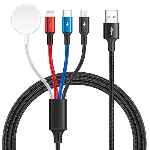 2 حزمة كابل شحن متعدد السفر لشاحن ساعة Apple، شاحن لاسلكي مغناطيسي، 4 في 1 شاحن متعدد مضفر USB C/Lightning/Micro Port for iWatch Series UItra/SE/10-1/iPhone 16 15 14/Galaxy-4Ft in Saudi Arabia