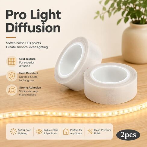 2 Roll Light Dimming Tape,LED Light Strip Masking Tape,0.78inx29ft Light Soften Tape,White Light Blocking Tape,Light Dimming Masking Cover,Dimming Masking Sticker for Cabinet, Cove, TV Backlight in Saudi Arabia