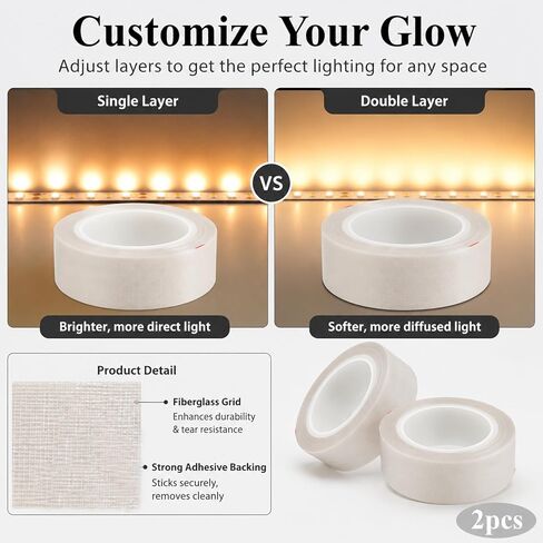 2 Roll Light Dimming Tape,LED Light Strip Masking Tape,0.78inx29ft Light Soften Tape,White Light Blocking Tape,Light Dimming Masking Cover,Dimming Masking Sticker for Cabinet, Cove, TV Backlight in Saudi Arabia