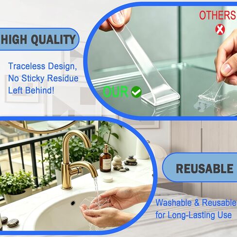 2 Roll Double Sided Tape Heavy Duty, 1.18 Inch x 0.08 Inch Nano Double Sided Adhesive Tape, Clear Traceless Mounting Tape, Removable Adhesive Strips for Wall Decor, Poster, Photo and Carpet (9.85 FT) in Saudi Arabia