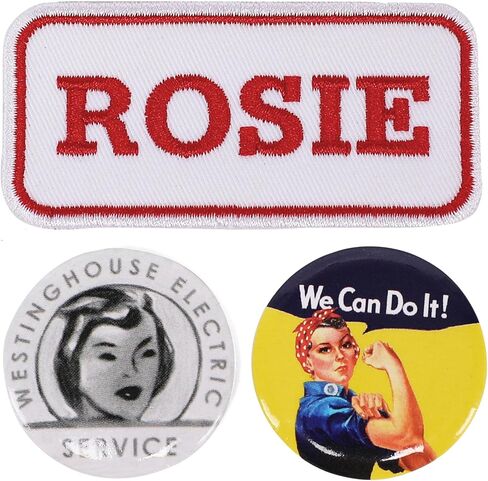 مجموعة شارة Rosie The Riveter - رقعة "Rosie" مثبتة بالكي + زرين دبوسين - "We Can Do It!" وتصميمات الخدمة الكهربائية - إكسسوارات الملابس ذات الأيقونة النسوية العتيقة in Kuwait