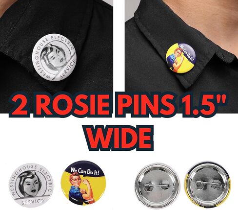 مجموعة شارة Rosie The Riveter - رقعة "Rosie" مثبتة بالكي + زرين دبوسين - "We Can Do It!" وتصميمات الخدمة الكهربائية - إكسسوارات الملابس ذات الأيقونة النسوية العتيقة in Kuwait