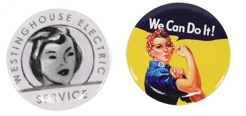 مجموعة شارة Rosie The Riveter - رقعة "Rosie" مثبتة بالكي + زرين دبوسين - "We Can Do It!" وتصميمات الخدمة الكهربائية - إكسسوارات الملابس ذات الأيقونة النسوية العتيقة in Kuwait