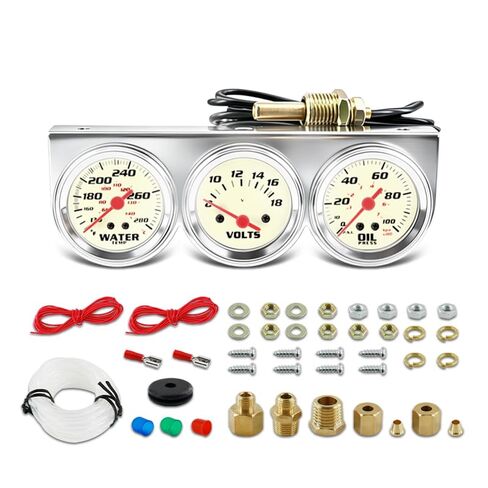 2" 52mm 3-in-1 Triple Gauge Set, 0-100 PSI Oil Pressure Gauge, 8V-18V Volt Gauge, 130-280°F Water Temp Gauge, Auto Triple Gauge Kit for Car, Truck & Pickup (Black) in Kuwait