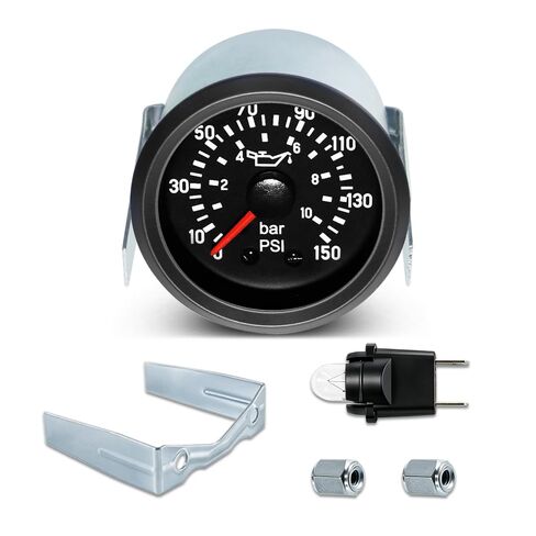 2" 52mm Mechanical Oil Pressure Gauge Kit 12V - 0-10 Bar / 0-150 PSI Dual Scale, Amber Yellow Light Car Meter NPT1/8 for Car in Kuwait