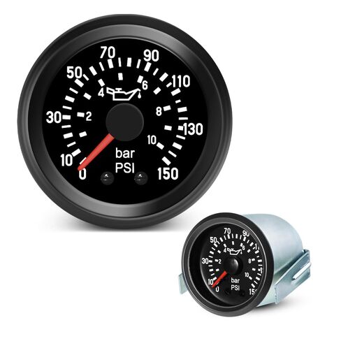 2" 52mm Mechanical Oil Pressure Gauge Kit 12V - 0-10 Bar / 0-150 PSI Dual Scale, Amber Yellow Light Car Meter NPT1/8 for Car in Kuwait