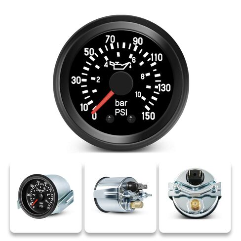 2" 52mm Mechanical Oil Pressure Gauge Kit 12V - 0-10 Bar / 0-150 PSI Dual Scale, Amber Yellow Light Car Meter NPT1/8 for Car in Kuwait