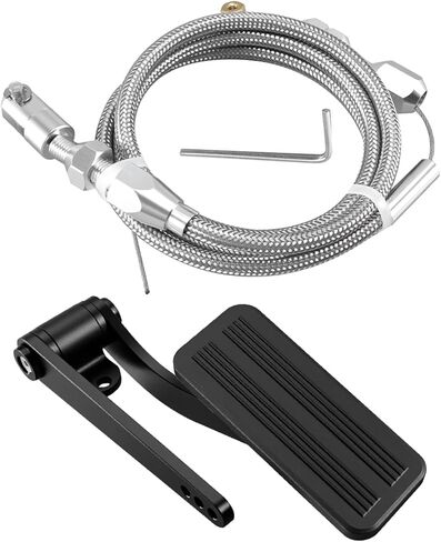 Universal Gas Pedal Assembly Aluminum Fit for Street Rat Rod GM Chevy Ford Mopar Buick Cadillac Volkswagen Beetle, Black Pedal with Silver Cable in Kuwait