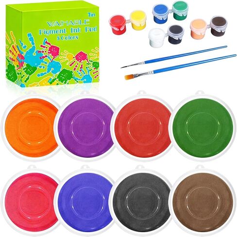 7" Stamp Pads for Kids – 8 Color Ink Pads for Kids Washable + 8 Color Acrylic Paints, Handprint & Footprint Stamps, Fingerprint Painting, Scrapbooking, Card Making, Fabric & Paper Crafts in Saudi Arabia