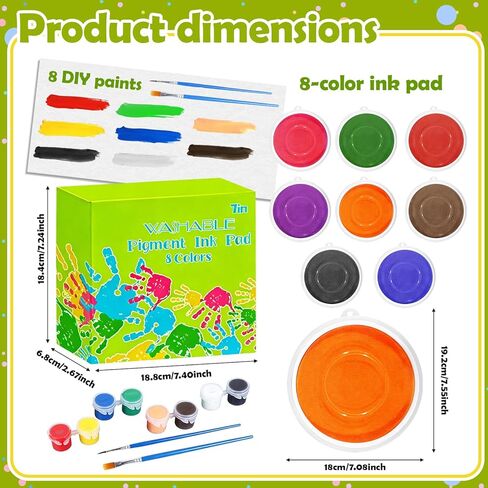 7" Stamp Pads for Kids – 8 Color Ink Pads for Kids Washable + 8 Color Acrylic Paints, Handprint & Footprint Stamps, Fingerprint Painting, Scrapbooking, Card Making, Fabric & Paper Crafts in Saudi Arabia
