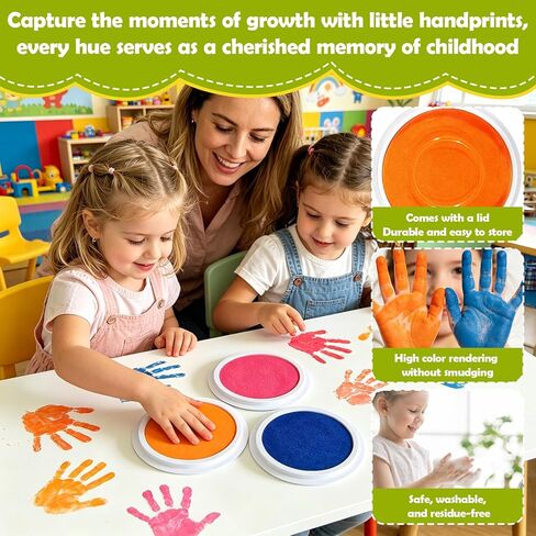 7" Stamp Pads for Kids – 8 Color Ink Pads for Kids Washable + 8 Color Acrylic Paints, Handprint & Footprint Stamps, Fingerprint Painting, Scrapbooking, Card Making, Fabric & Paper Crafts in Saudi Arabia