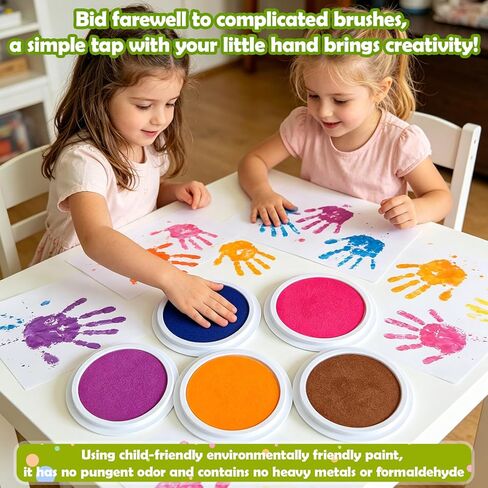 7" Stamp Pads for Kids – 8 Color Ink Pads for Kids Washable + 8 Color Acrylic Paints, Handprint & Footprint Stamps, Fingerprint Painting, Scrapbooking, Card Making, Fabric & Paper Crafts in Saudi Arabia