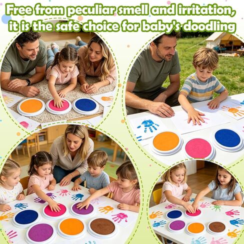 7" Stamp Pads for Kids – 8 Color Ink Pads for Kids Washable + 8 Color Acrylic Paints, Handprint & Footprint Stamps, Fingerprint Painting, Scrapbooking, Card Making, Fabric & Paper Crafts in Saudi Arabia