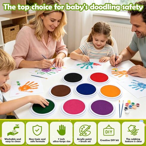 7" Stamp Pads for Kids – 8 Color Ink Pads for Kids Washable + 8 Color Acrylic Paints, Handprint & Footprint Stamps, Fingerprint Painting, Scrapbooking, Card Making, Fabric & Paper Crafts in Saudi Arabia