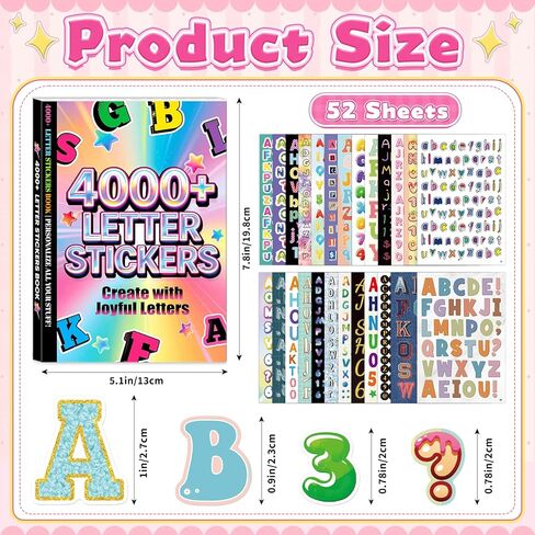 4000+Letter Stickers,Alphabet Stickers Book 52Sheets Colorful Letter Number Stickers Self Adhesive Vinyl Sticker for Classroom Junk Journal Scrapbook Supplies Water Bottles Notebook DIY Crafts Laptop in Saudi Arabia