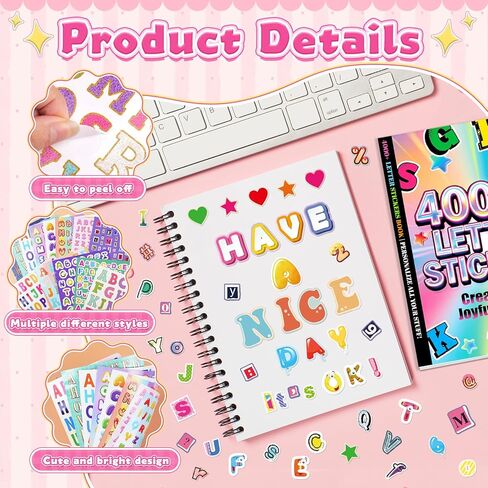 4000+Letter Stickers,Alphabet Stickers Book 52Sheets Colorful Letter Number Stickers Self Adhesive Vinyl Sticker for Classroom Junk Journal Scrapbook Supplies Water Bottles Notebook DIY Crafts Laptop in Saudi Arabia