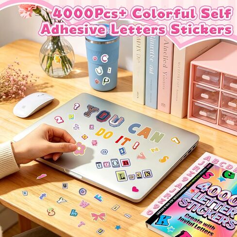 4000+Letter Stickers,Alphabet Stickers Book 52Sheets Colorful Letter Number Stickers Self Adhesive Vinyl Sticker for Classroom Junk Journal Scrapbook Supplies Water Bottles Notebook DIY Crafts Laptop in Saudi Arabia