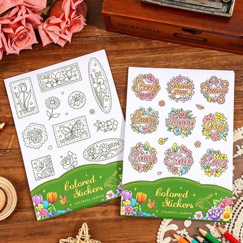 9 Sheets 100+ Pcs Coloring Book for Women, Coloring Stickers for Adult, Color Letter Flowers Butterfly Inspirational Quote Sticker Scrapbook Stickers for Women,Fun Coloring Activities in Kuwait