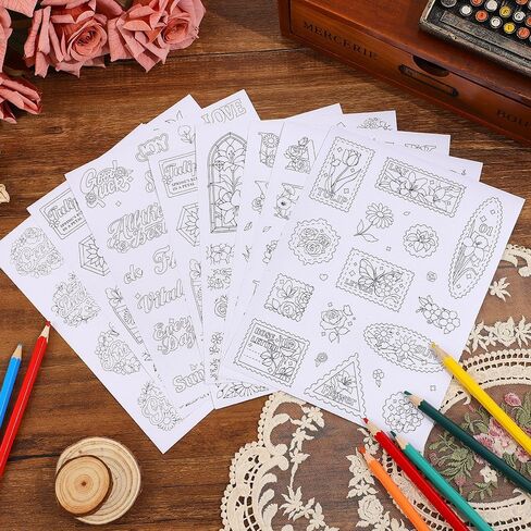 9 Sheets 100+ Pcs Coloring Book for Women, Coloring Stickers for Adult, Color Letter Flowers Butterfly Inspirational Quote Sticker Scrapbook Stickers for Women,Fun Coloring Activities in Kuwait
