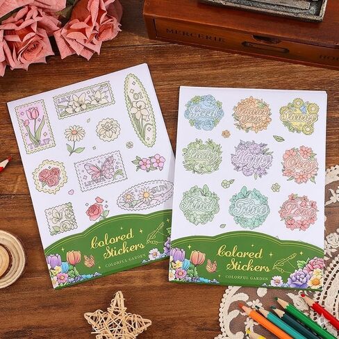 9 Sheets 100+ Pcs Coloring Book for Women, Coloring Stickers for Adult, Color Letter Flowers Butterfly Inspirational Quote Sticker Scrapbook Stickers for Women,Fun Coloring Activities in Kuwait
