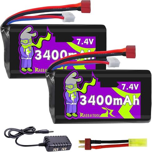 2S 7.4V 3400mAh with Dean-Style T/MINI Tamiya Plug, High Capacity RC Battery Pack for WLtoys 4WD and Most 1/10, 1/12, 1/16 Scale RC Cars & Trucks with 1 to 2 Charger in Saudi Arabia