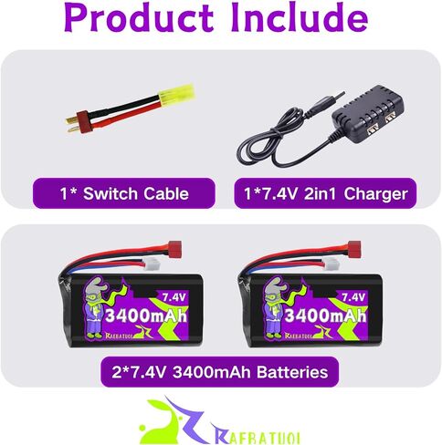 2S 7.4V 3400mAh with Dean-Style T/MINI Tamiya Plug, High Capacity RC Battery Pack for WLtoys 4WD and Most 1/10, 1/12, 1/16 Scale RC Cars & Trucks with 1 to 2 Charger in Saudi Arabia