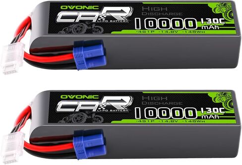 OVONIC 10000mAh 14.8V 4S Lipo Battery 130C Soft Case with EC5 Connector for RC Cars, Trucks, Planes, Drones – 2 Pack in Kuwait