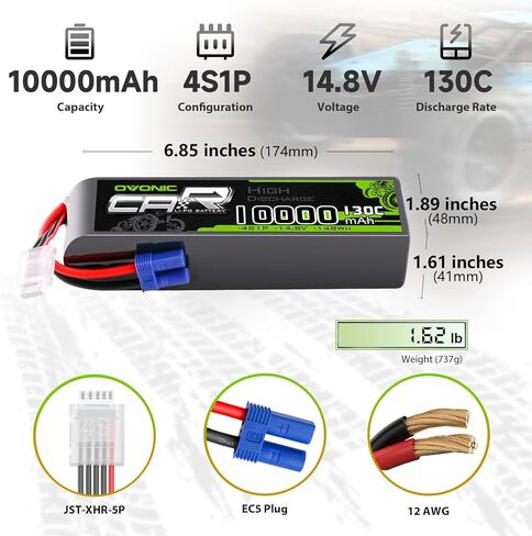 OVONIC 10000mAh 14.8V 4S Lipo Battery 130C Soft Case with EC5 Connector for RC Cars, Trucks, Planes, Drones – 2 Pack in Kuwait