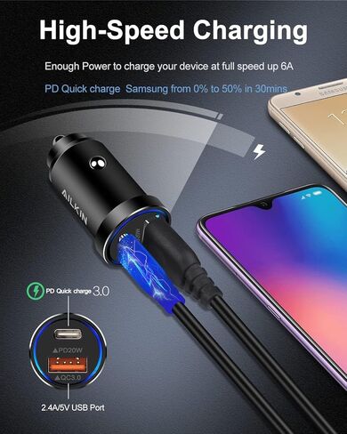 2 حزمة شاحن USB 12 فولت محول شاحن سيارة USBC، محول هاتف سيارة صغير USB C شحن سريع لهاتف Apple iPhone Android Galaxy ثنائي المنفذ PD&QC 3.0 ولاعة سجائر مزدوجة قابس شاحن سيارات in Kuwait