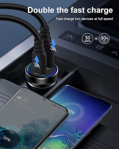 2 حزمة شاحن USB 12 فولت محول شاحن سيارة USBC، محول هاتف سيارة صغير USB C شحن سريع لهاتف Apple iPhone Android Galaxy ثنائي المنفذ PD&QC 3.0 ولاعة سجائر مزدوجة قابس شاحن سيارات in Kuwait