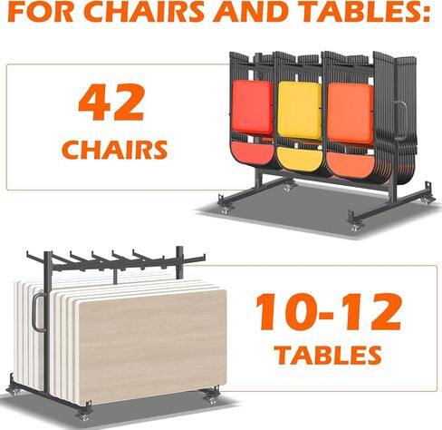 Folding Chair Rack, Heavy-Duty Folding Chair Cart Storage for 42 Chairs or 12 Tables, 550 lbs Capacity, Heavy Metal Chair Holder Rack with Locking Universal Wheels, Dust Cover, Elastic Cords in Saudi Arabia