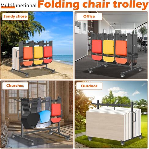 Folding Chair Rack, Heavy-Duty Folding Chair Cart Storage for 42 Chairs or 12 Tables, 550 lbs Capacity, Heavy Metal Chair Holder Rack with Locking Universal Wheels, Dust Cover, Elastic Cords in Saudi Arabia