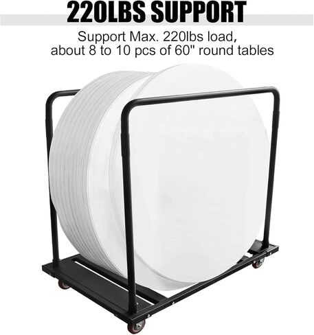 Folding Table Cart Rack for 60" Round Tables, Heavy Duty Table Trolley Rolling Casters for Reataurant, Party, Hotel Furniture 10 Table Capacity, Black in Saudi Arabia