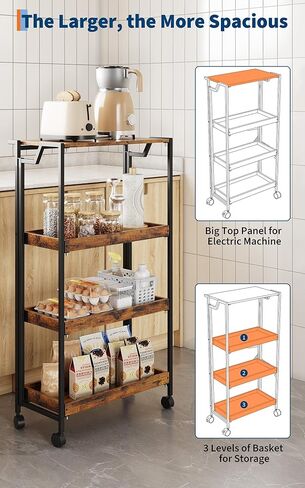 Jojoka No Assembly Folding Kitchen Cart with Wood Top, 4 Tier Collapsible Rolling Utility Cart on Wheels, Industrial Mobile Kitchen Island Storage Cart for Small Spaces, RV and Pantry, Rustic Brown in Saudi Arabia