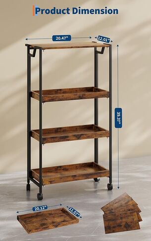 Jojoka No Assembly Folding Kitchen Cart with Wood Top, 4 Tier Collapsible Rolling Utility Cart on Wheels, Industrial Mobile Kitchen Island Storage Cart for Small Spaces, RV and Pantry, Rustic Brown in Saudi Arabia
