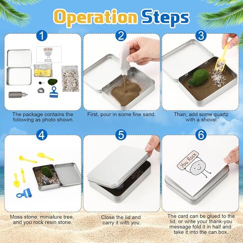 مجموعة حديقة Qunclay Rock Zen - حديقة مكتب زن للقلق مع حجر الراتنج "You Rock"، أحجار كريستال شفاء متعددة الألوان، أدوات صغيرة وصندوق قصدير، ديكور مكتب الإجهاد للموظفين في المكتب والمنزل in Kuwait