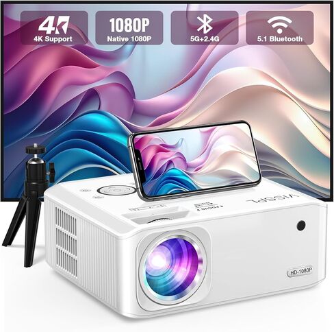 Mini Projector, VISSPL Full HD 1080P Video Projector, Portable Outdoor Projector with Tripod, Kids Gift, Home Theater Movie Phone Projector Compatible with Android/iOS/Windows/TV Stick/HDMI/USB in Saudi Arabia