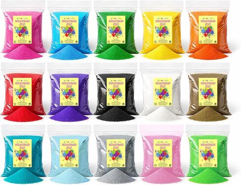 4E's Novelty 12 Lbs Colored Craft Sand -15 Colors, 0.8 lb Bags, Non-Toxic Fine Grain Decorative Sand Art for Kids Craft, Bottle & Vase Filler, Teachers Classroom Supplies in Kuwait