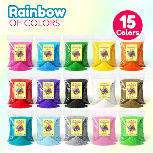 4E's Novelty 12 Lbs Colored Craft Sand -15 Colors, 0.8 lb Bags, Non-Toxic Fine Grain Decorative Sand Art for Kids Craft, Bottle & Vase Filler, Teachers Classroom Supplies in Kuwait