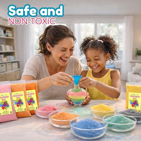 4E's Novelty 12 Lbs Colored Craft Sand -15 Colors, 0.8 lb Bags, Non-Toxic Fine Grain Decorative Sand Art for Kids Craft, Bottle & Vase Filler, Teachers Classroom Supplies in Kuwait