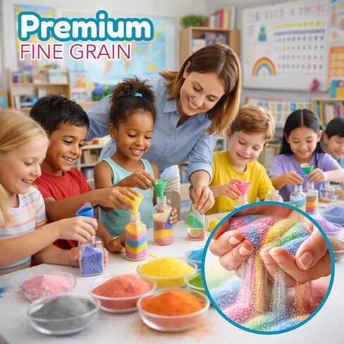 4E's Novelty 12 Lbs Colored Craft Sand -15 Colors, 0.8 lb Bags, Non-Toxic Fine Grain Decorative Sand Art for Kids Craft, Bottle & Vase Filler, Teachers Classroom Supplies in Kuwait