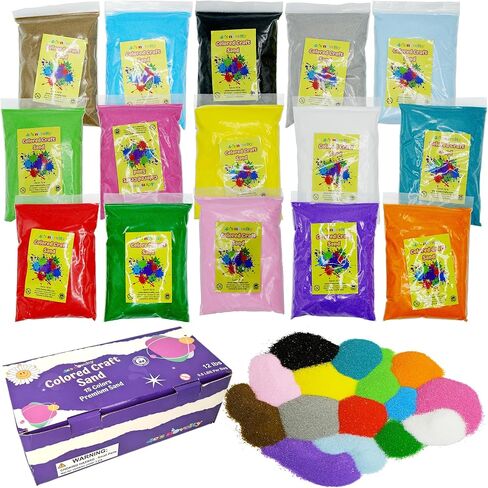 4E's Novelty 12 Lbs Colored Craft Sand -15 Colors, 0.8 lb Bags, Non-Toxic Fine Grain Decorative Sand Art for Kids Craft, Bottle & Vase Filler, Teachers Classroom Supplies in Kuwait