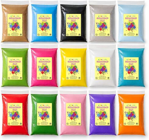 4E's Novelty 12 Lbs Colored Craft Sand -15 Colors, 0.8 lb Bags, Non-Toxic Fine Grain Decorative Sand Art for Kids Craft, Bottle & Vase Filler, Teachers Classroom Supplies in Kuwait