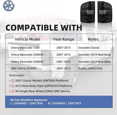 أضواء خلفية دخانية لسيارة 2007-2013 Chevy Silverado 1500/2007-2014 Silverado 2500HD 3500HD / 2007-2013 GMC Sierra 3500HD - السكن فقط، باستثناء الجسم الكلاسيكي و2014 الجديد in Kuwait