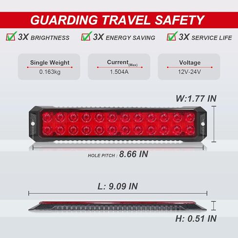 24 LED أحمر مقطورة الفرامل الذيل شريط الضوء، وقف وقوف السيارات أضواء الذيل مقاوم للماء الفرامل الضوء الأحمر للشاحنات التقاط السيارات RV ATV سحب فان الطرق الوعرة المركبات 9 بوصة سطح جبل LED بار 2PCS in Kuwait