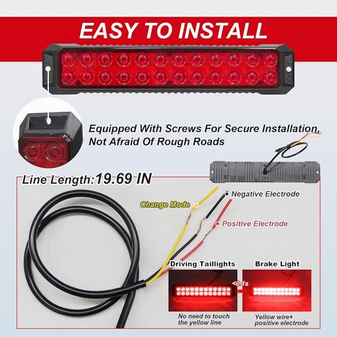 24 LED أحمر مقطورة الفرامل الذيل شريط الضوء، وقف وقوف السيارات أضواء الذيل مقاوم للماء الفرامل الضوء الأحمر للشاحنات التقاط السيارات RV ATV سحب فان الطرق الوعرة المركبات 9 بوصة سطح جبل LED بار 2PCS in Kuwait