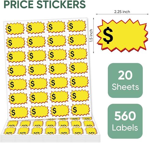 560 Pcs Garage Sale Stickers, Removable Yard Sale Price Stickers, Garage Sale Signs & Price Tags with Space to Write, Waterproof Oil Proof Anti-Wear Price Tag Stickers for Flea Market(2.25" x 1.5") in Kuwait